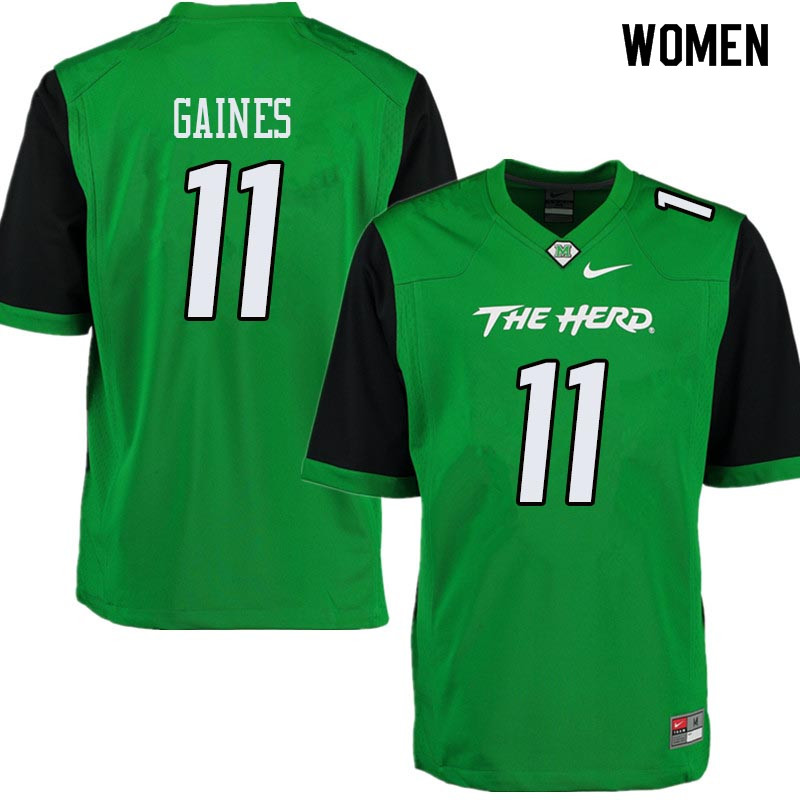Women #11 Xavier Gaines Marshall Thundering Herd College Football Jerseys Sale-Green - Click Image to Close